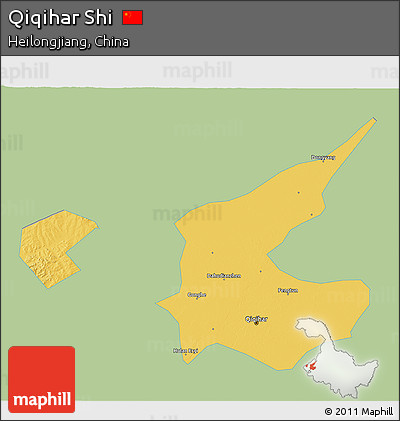 Savanna Style 3D Map of Qiqihar Shi, single color outside