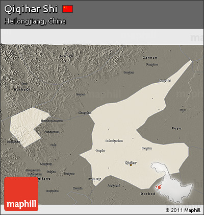 Shaded Relief 3D Map of Qiqihar Shi, darken