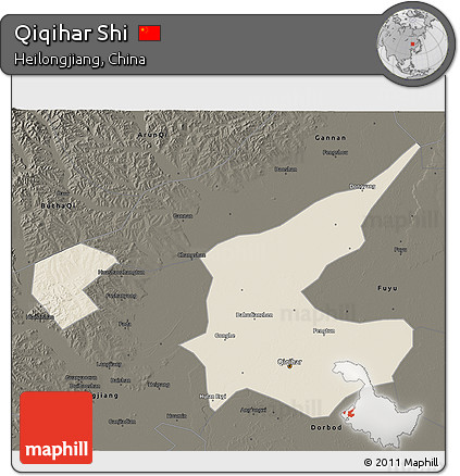 Shaded Relief 3D Map of Qiqihar Shi, darken