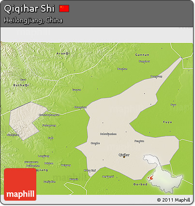 Shaded Relief 3D Map of Qiqihar Shi, physical outside