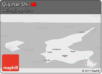 Gray Panoramic Map of Qiqihar Shi, single color outside
