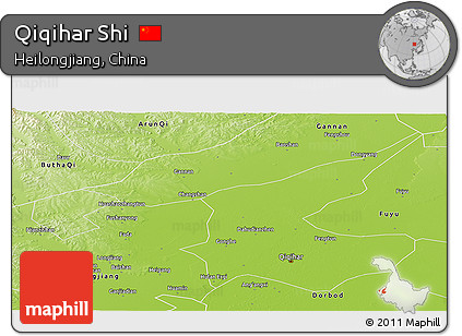 Physical Panoramic Map of Qiqihar Shi