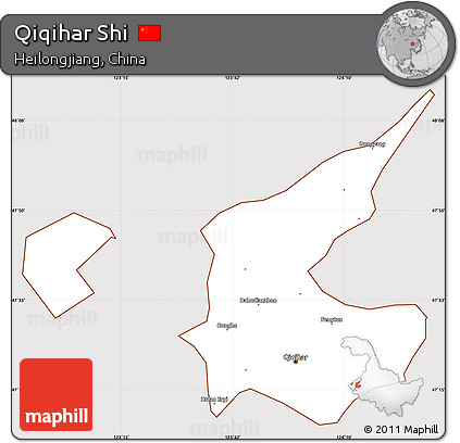 Classic Style Simple Map of Qiqihar Shi, cropped outside