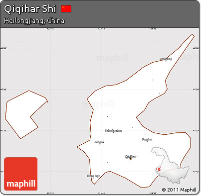 Classic Style Simple Map of Qiqihar Shi, cropped outside
