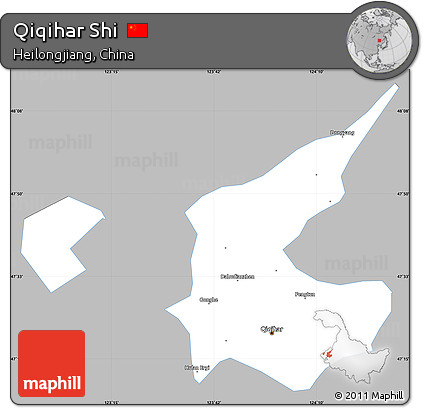Gray Simple Map of Qiqihar Shi, single color outside
