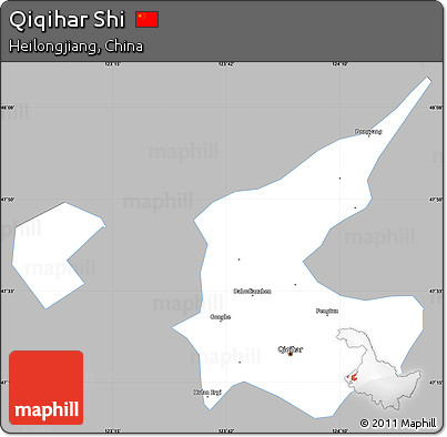 Gray Simple Map of Qiqihar Shi, single color outside