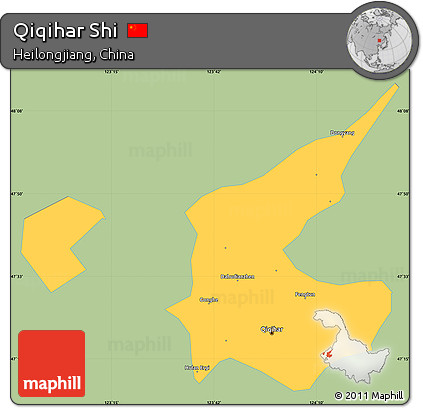 Savanna Style Simple Map of Qiqihar Shi, single color outside