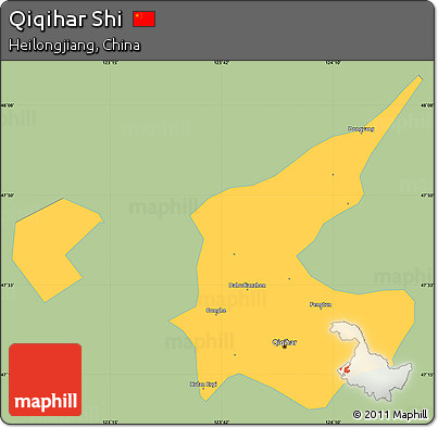 Savanna Style Simple Map of Qiqihar Shi, single color outside