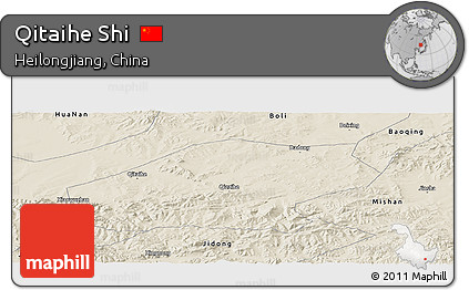 Shaded Relief Panoramic Map of Qitaihe Shi