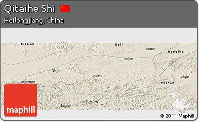 Shaded Relief Panoramic Map of Qitaihe Shi