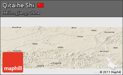 Shaded Relief Panoramic Map of Qitaihe Shi