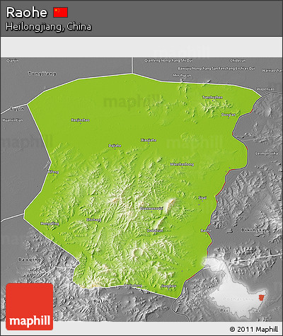 Physical 3D Map of Raohe, desaturated