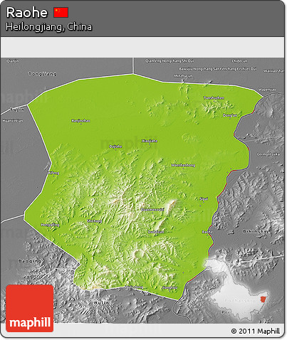 Physical 3D Map of Raohe, desaturated