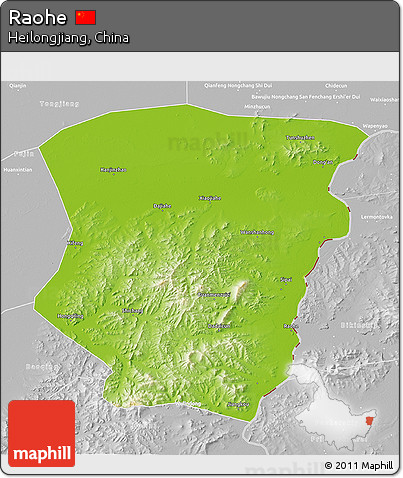 Physical 3D Map of Raohe, lighten, desaturated