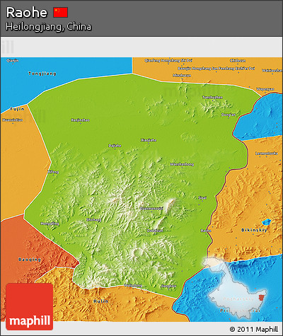Physical 3D Map of Raohe, political outside