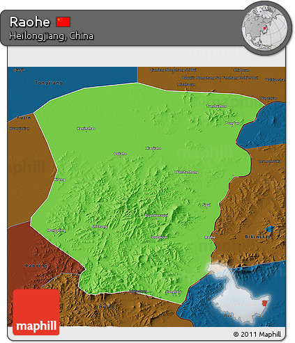 Political 3D Map of Raohe, darken