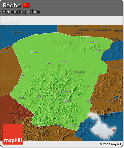 Political 3D Map of Raohe, darken