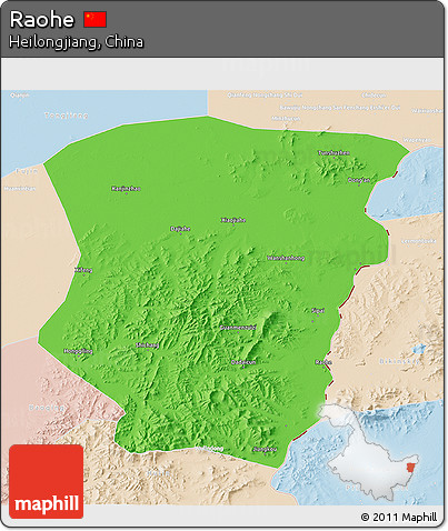 Political 3D Map of Raohe, lighten