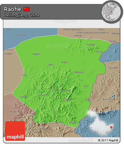 Political 3D Map of Raohe, semi-desaturated