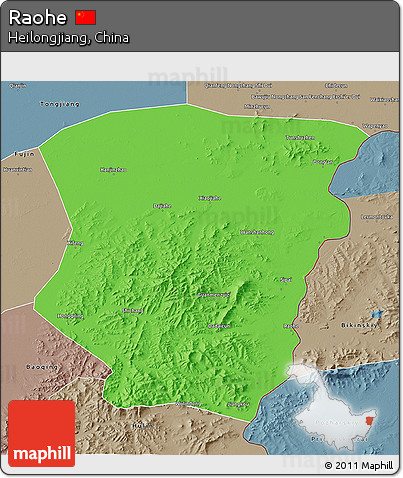 Political 3D Map of Raohe, semi-desaturated