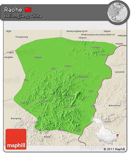 Political 3D Map of Raohe, shaded relief outside