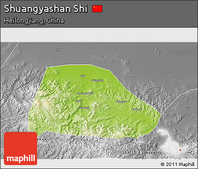 Physical 3D Map of Shuangyashan Shi, desaturated