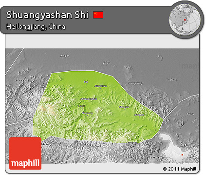 Physical 3D Map of Shuangyashan Shi, desaturated