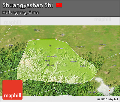 Physical 3D Map of Shuangyashan Shi, satellite outside