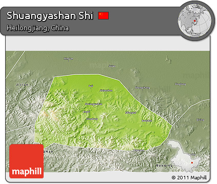 Physical 3D Map of Shuangyashan Shi, semi-desaturated