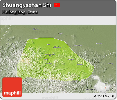 Physical 3D Map of Shuangyashan Shi, semi-desaturated