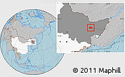 Gray Location Map of Shuangyashan Shi, highlighted country, highlighted parent region, hill shading