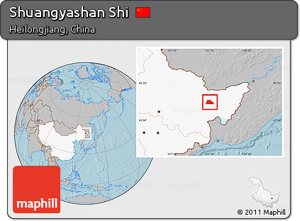 Gray Location Map of Shuangyashan Shi, highlighted country, hill shading