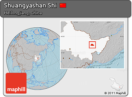 Gray Location Map of Shuangyashan Shi, highlighted parent region, hill shading