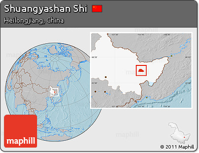 Gray Location Map of Shuangyashan Shi, highlighted parent region, hill shading