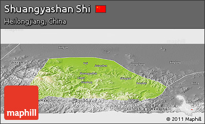 Physical Panoramic Map of Shuangyashan Shi, desaturated