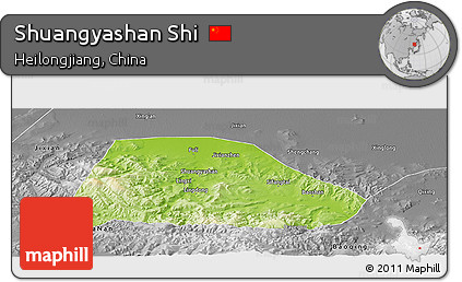 Physical Panoramic Map of Shuangyashan Shi, desaturated