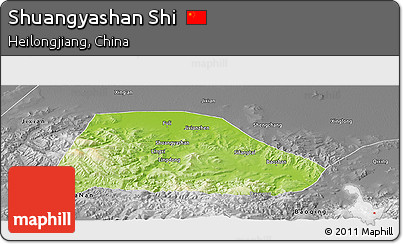 Physical Panoramic Map of Shuangyashan Shi, desaturated