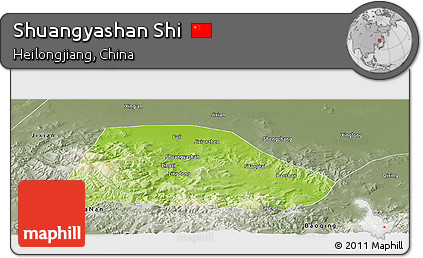 Physical Panoramic Map of Shuangyashan Shi, semi-desaturated