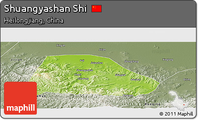 Physical Panoramic Map of Shuangyashan Shi, semi-desaturated