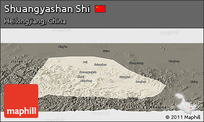 Shaded Relief Panoramic Map of Shuangyashan Shi, darken