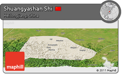 Shaded Relief Panoramic Map of Shuangyashan Shi, satellite outside