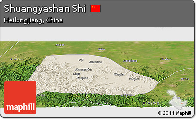 Shaded Relief Panoramic Map of Shuangyashan Shi, satellite outside