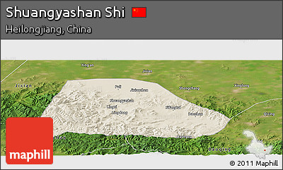 Shaded Relief Panoramic Map of Shuangyashan Shi, satellite outside