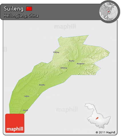 Physical 3D Map of Suileng, single color outside