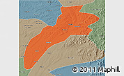 Political 3D Map of Suileng, semi-desaturated