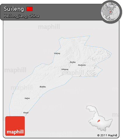 Silver Style 3D Map of Suileng, single color outside