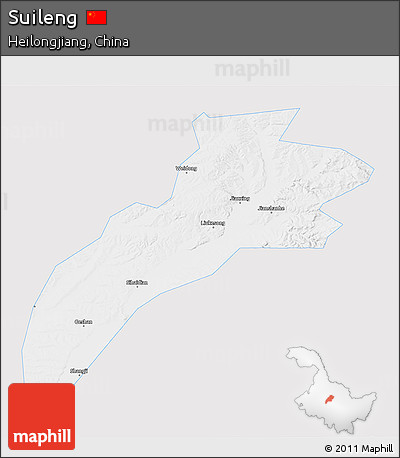 Silver Style 3D Map of Suileng, single color outside