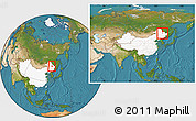 Satellite Location Map of Suileng, highlighted country, within the entire country