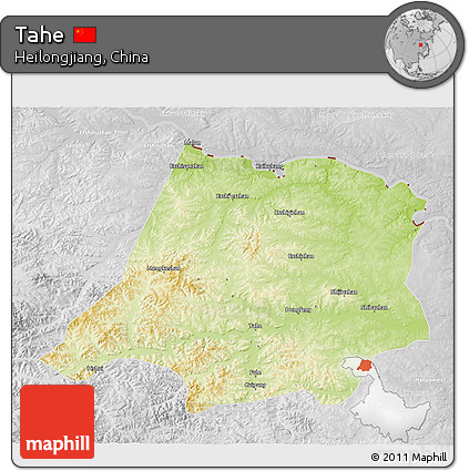 Physical 3D Map of Tahe, lighten, desaturated