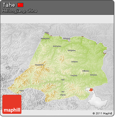 Physical 3D Map of Tahe, lighten, desaturated